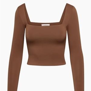babaton aritzia contour brown square neck long sleeve crop top